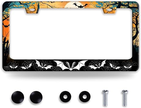 Bats Spider Web License Plate Frame Funny Halloween License Plate Holder