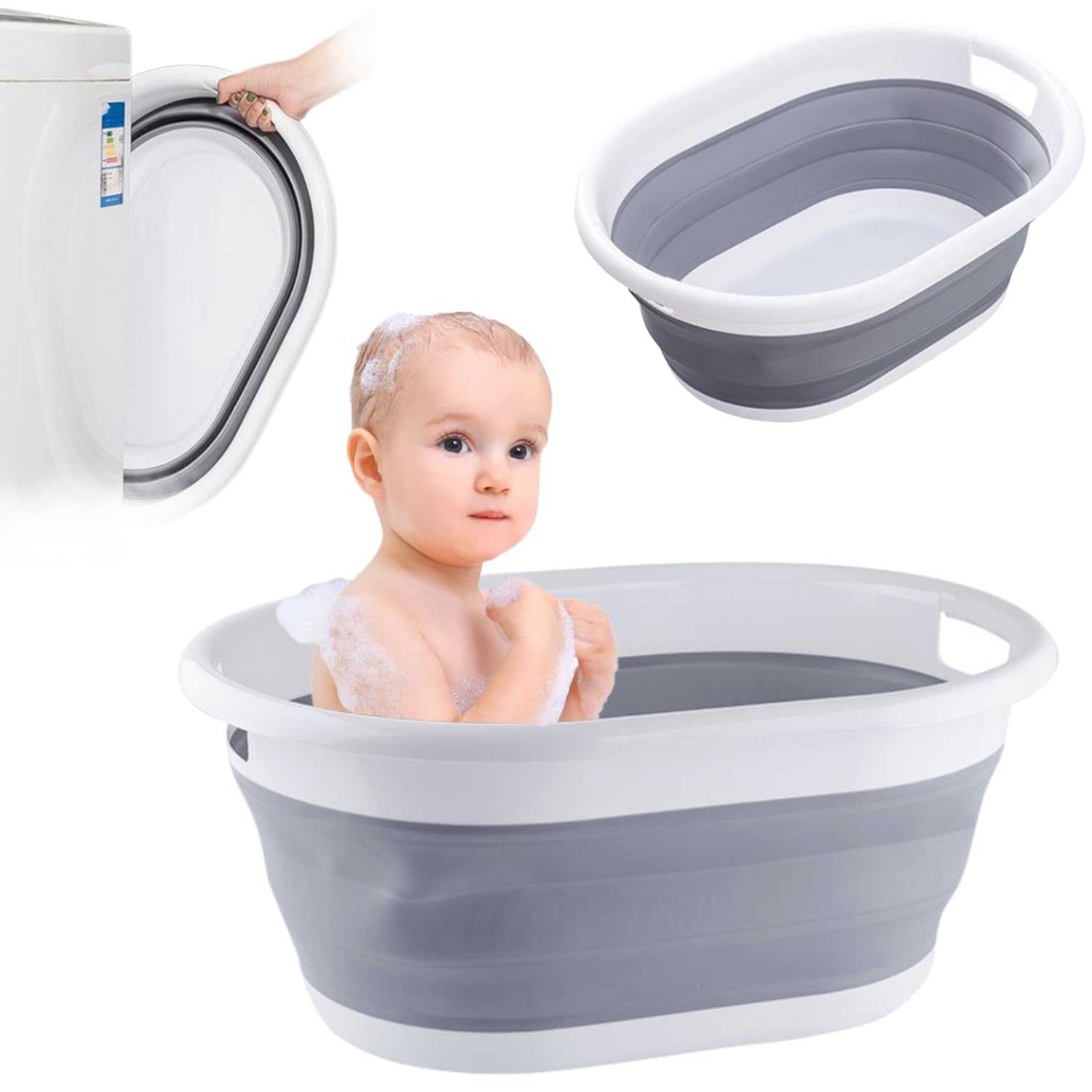 Primabobo Baignoire pliable pour bébé - Grand bol pliable - Bac de lavage pliable - Bac de lavage en plastique peu encombrant... (LB_14), gris
