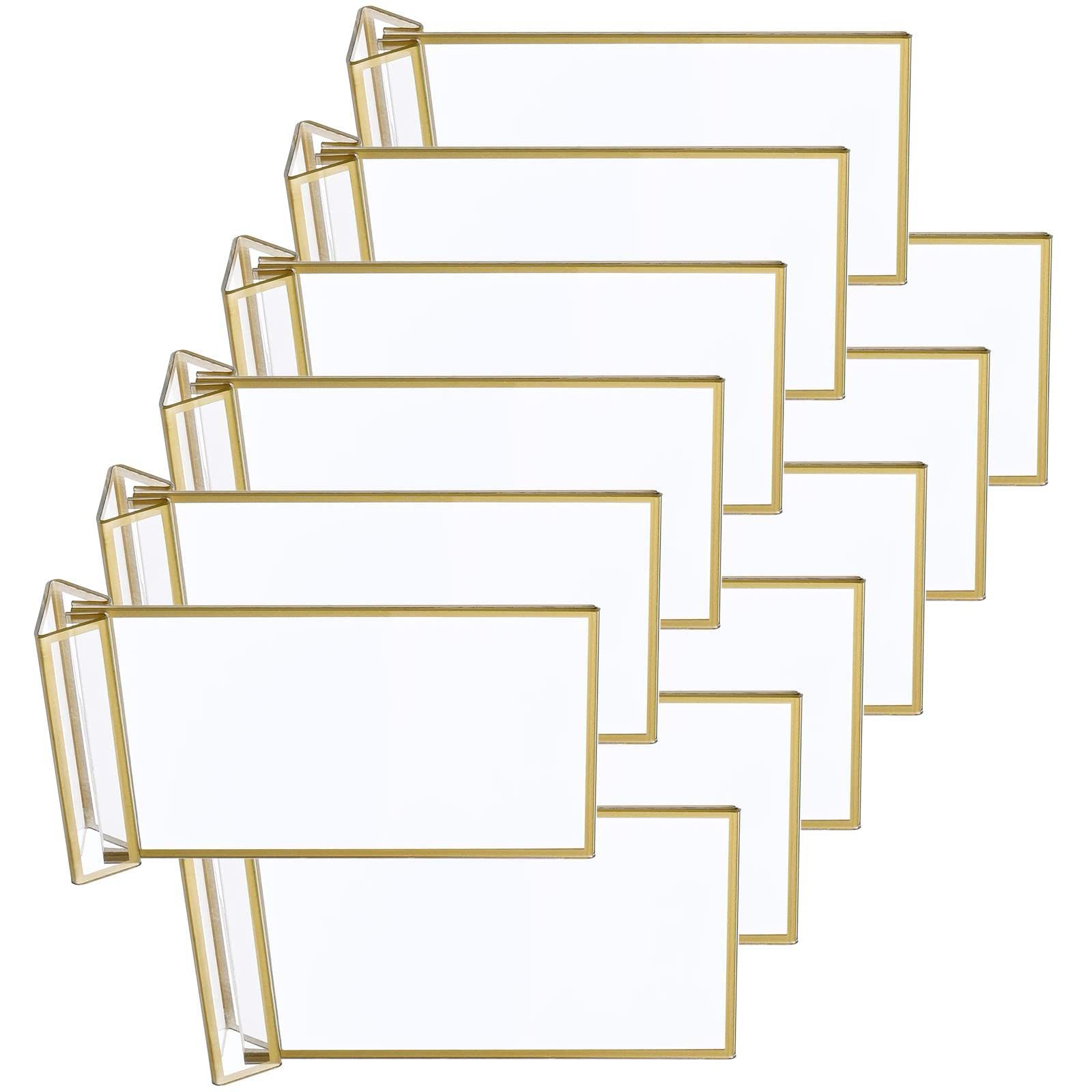 12 Packungen 10,2 x 15,2 cm Acryl Schilderhalter mit goldenen Rändern, doppelseitiger Tischnummernrahmen für Hochzeiten, Goldener Halter, klarer Goldener Restaurantschilder, Fotohalter, Menühalter