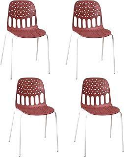 KAYELLES - Sillas de cocina de diseño, juego de 4, apilable, asiento calado y pie, metal KIO (rojo-blanco)