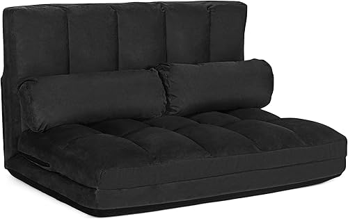 DORTALA Sofá de suelo plegable, sofá de descanso ajustable de 6 posiciones con 2 almohadas y funda de tela de gamuza, moderno colchón de salón para