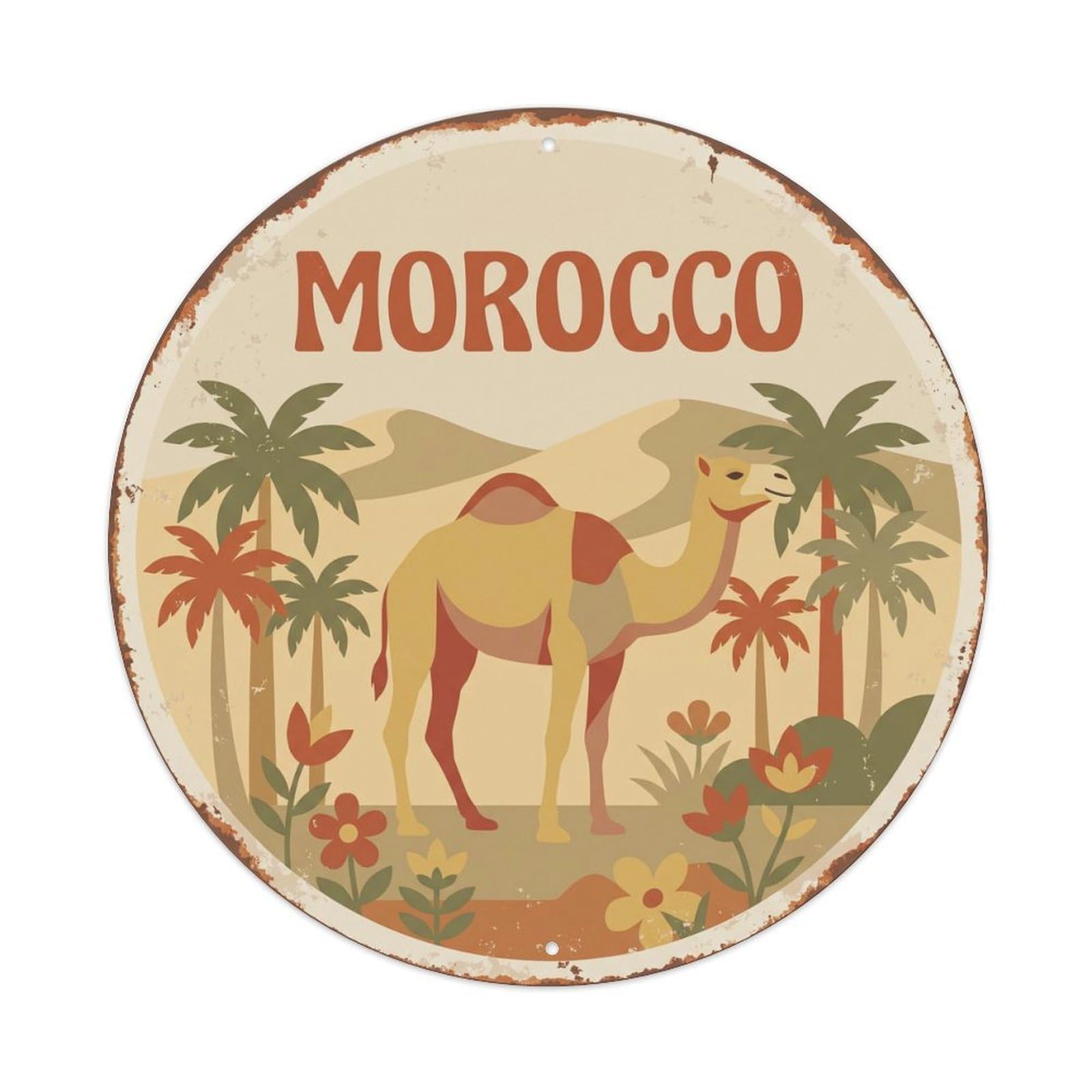 Morocco Camel Desert Oasis Metal Tin Sign