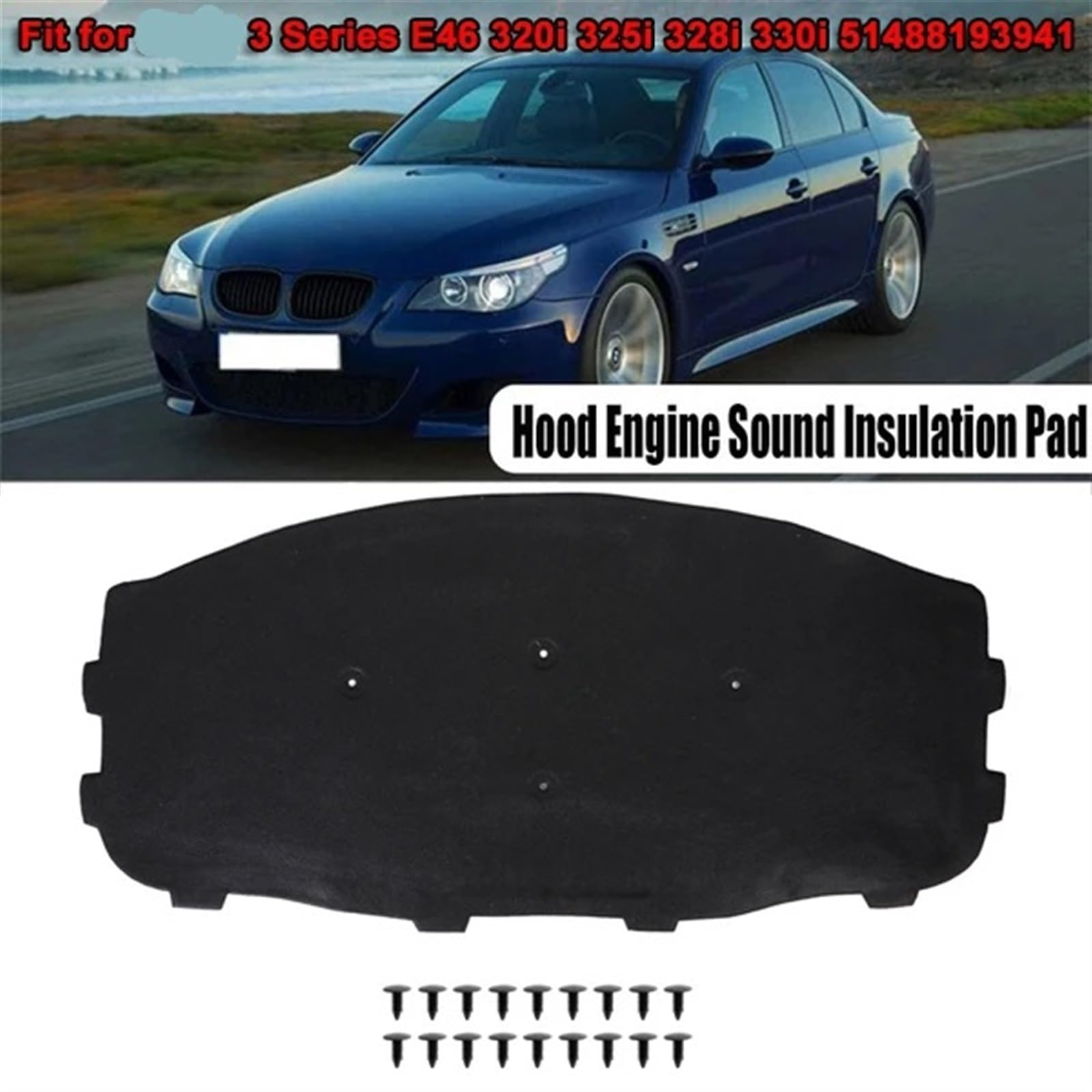 Cuscinetto Isolante Per Cofano BMW Serie 3 E46 – 320i 325i 328i 330i, Protezione Termica, 51488193941