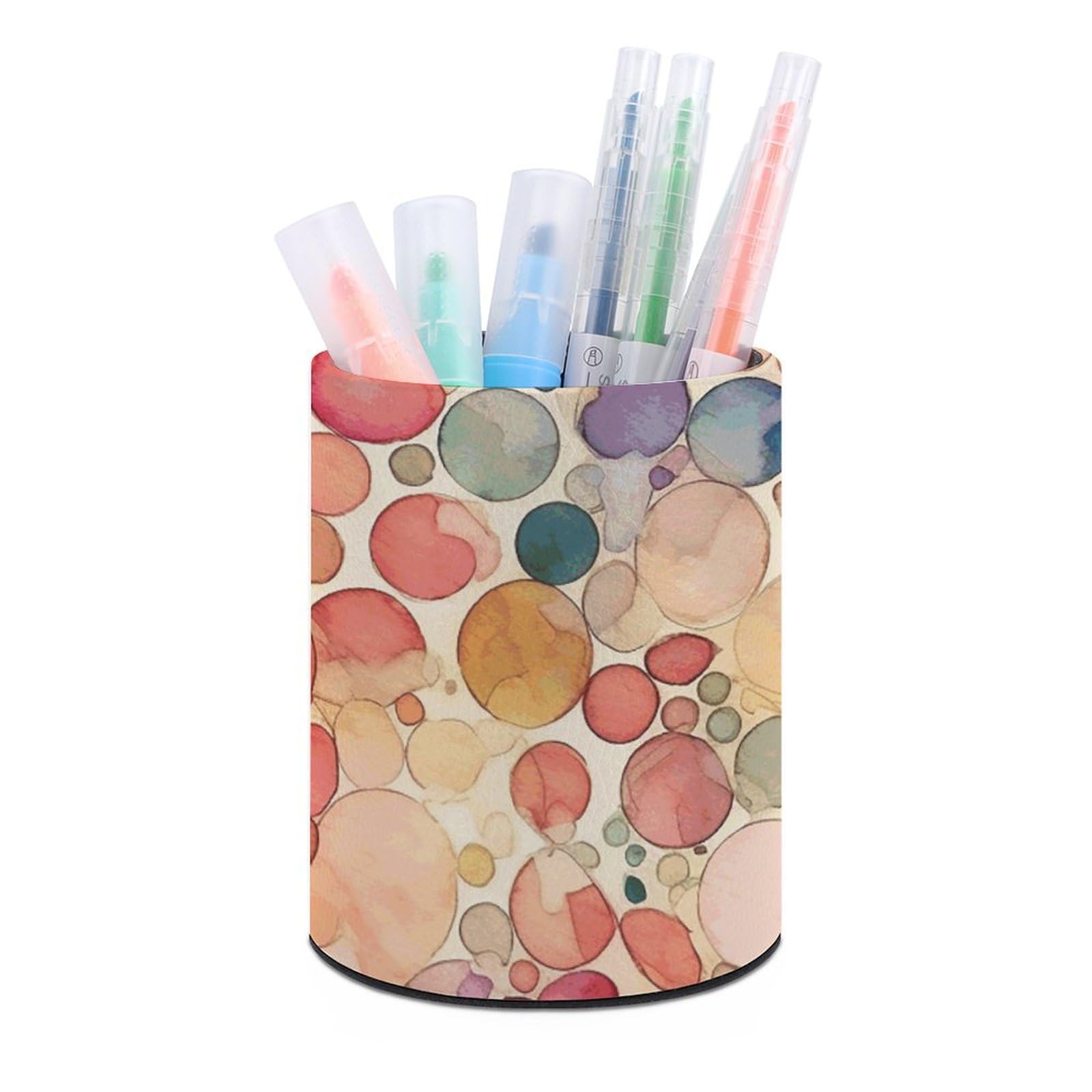 KLOPH PU Leather Pen Holder for Desk, Aesthetic Pencil Cup for Desktop, Makeup Brush Srotage for PenOrganizer Office Supplies, Light Beige And Peach Pen Cup Pencil Caddy for Home Art Supply