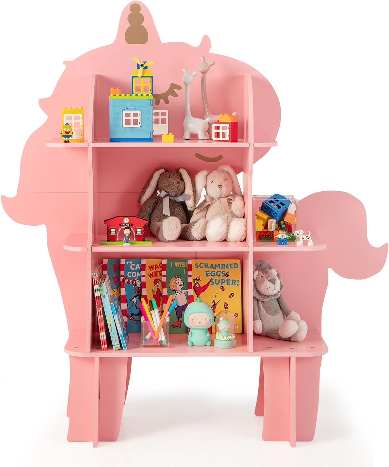 Costzon Unicorn Kids Bookshelf, 3Tier Toddler Montessori