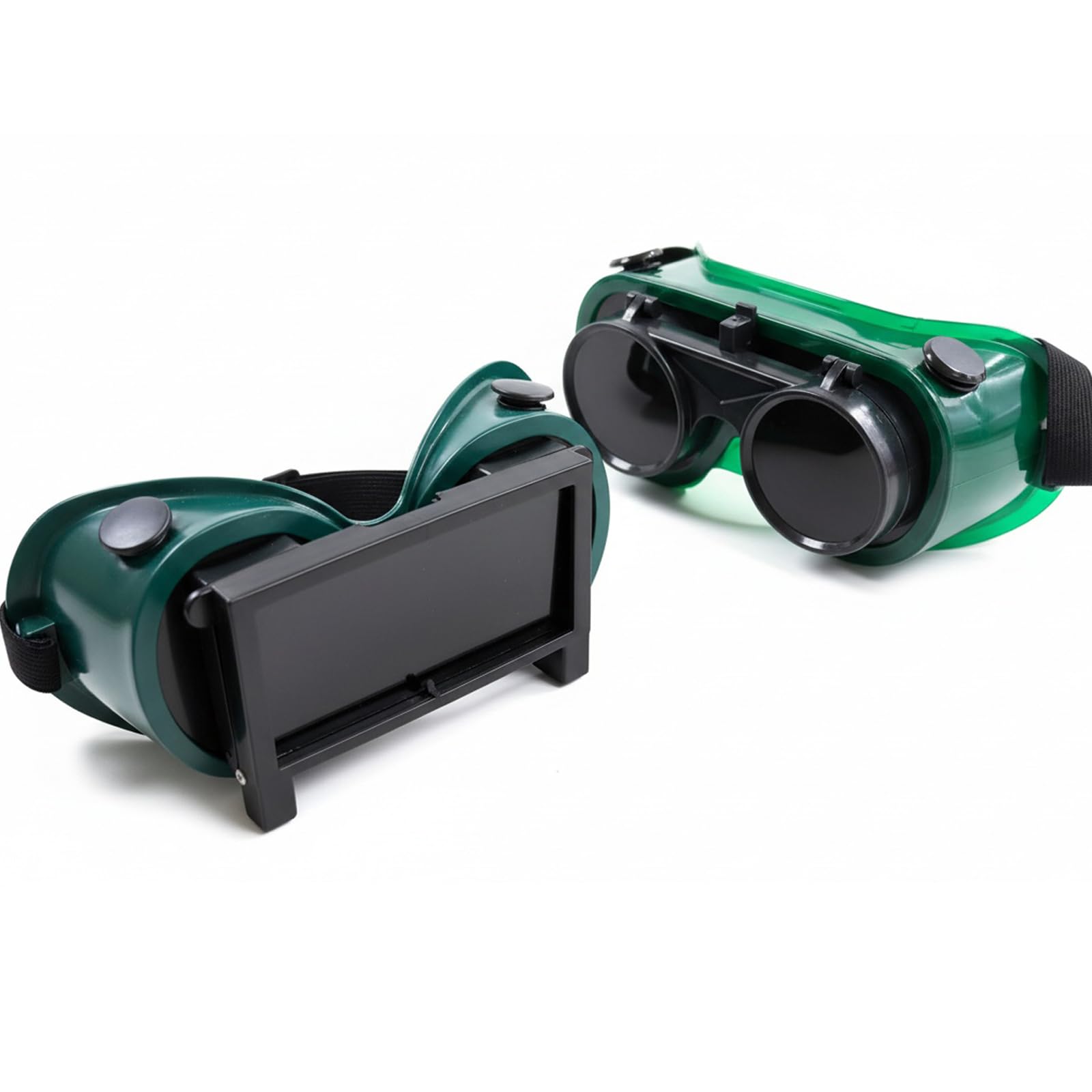 2 gafas de soldadura abatibles, marco de plástico verde de ajuste ajustable para soldadura y antorcha de corte