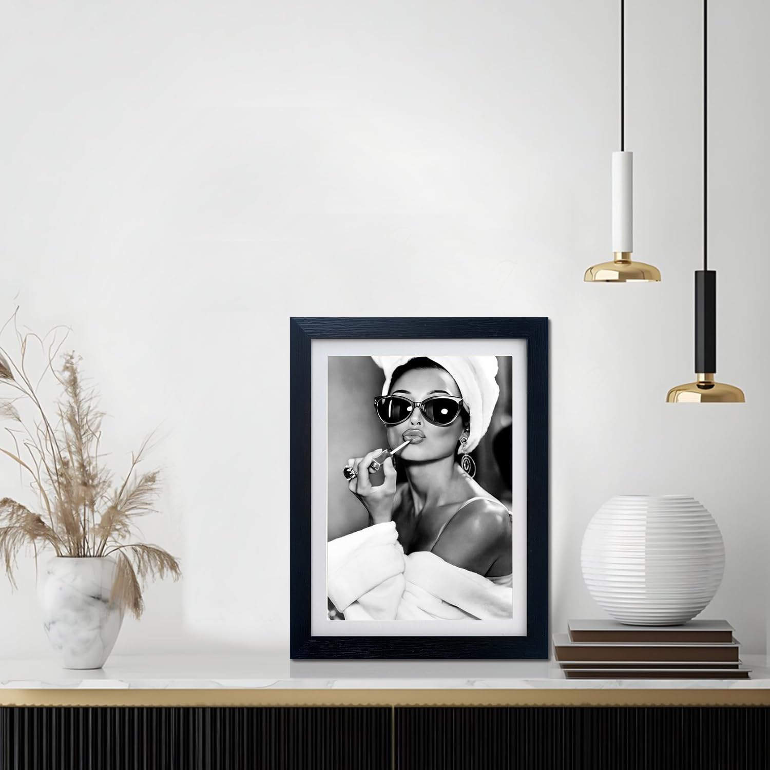 Audrey Hepburn Lips Wall Art Black and White Bathroom Print Trendy Framed Vintage Wall Decor Old Hollywood Fashion Woman Bedroom Painting Apartment Girly Dorm Room Decor