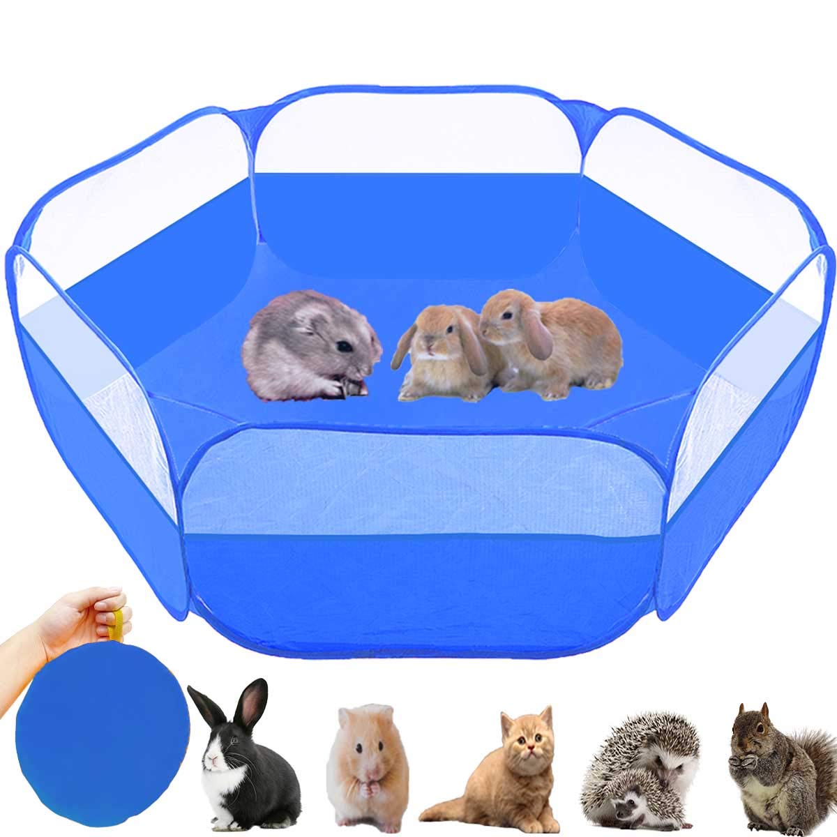 GABraden Small Animals Tent,Reptiles Cage,Breathable Transparent Pet Playpen Pop Open Outdoor/Indoor Exercise Fence,Portable Yard Fence for Guinea Pig,Rabbits,Hamster and Hedgehogs (Dark blue)