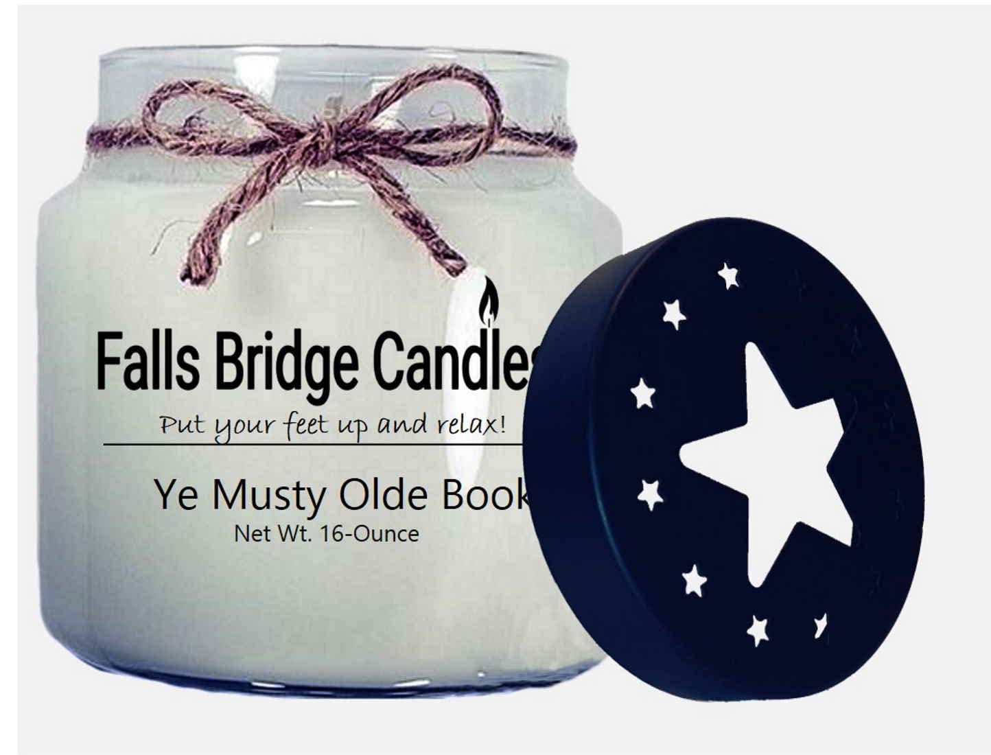 Falls Bridge Candles® - Ye Musty Olde Books Scented Jar Candle, 16-Ounce with Star Lid