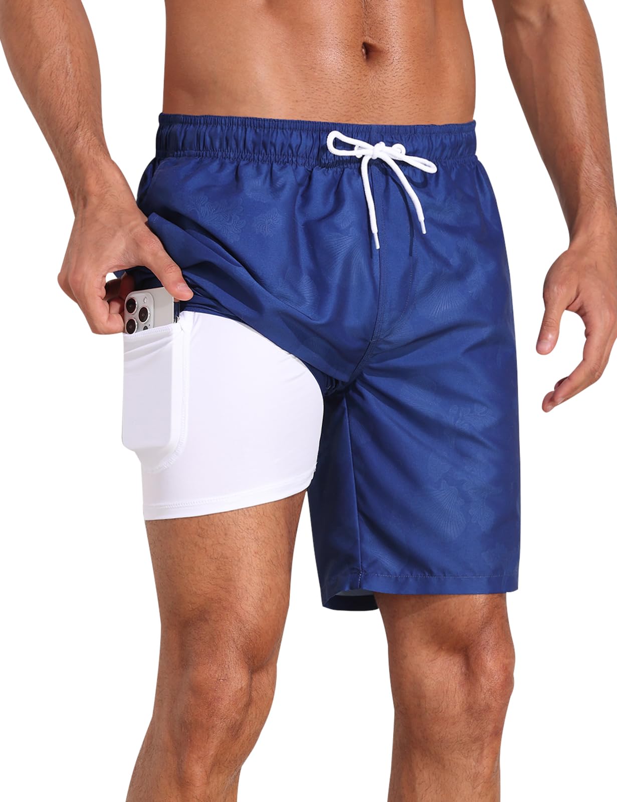 nonwe Men's Swim Trunks with Compression Liner Quick Dry 2 in 1 Summer Board Shorts with Pockets-picture-19