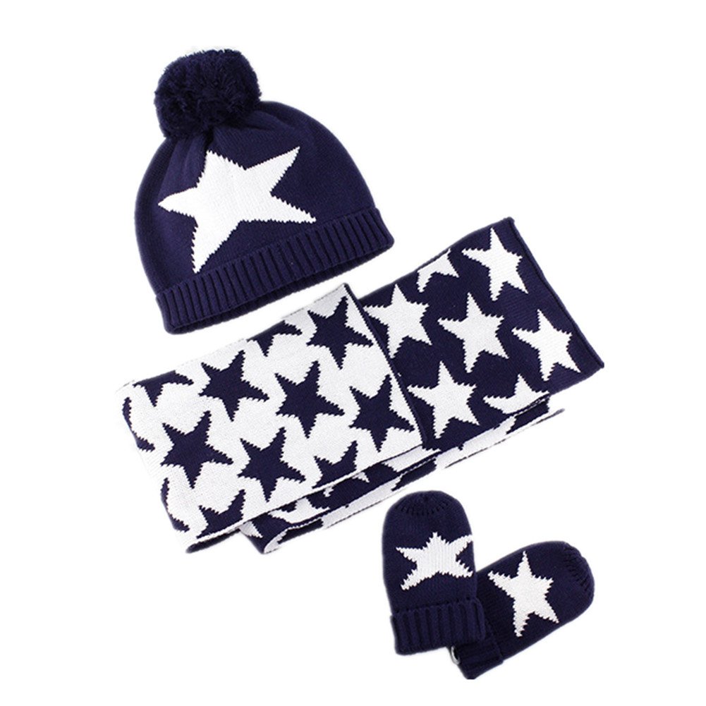 LifenewBaby Baby 3pcs Crochet Beanie Pom Pom Hats Toddler Kids Knitted Cotton Cap Scarf Mitten Set