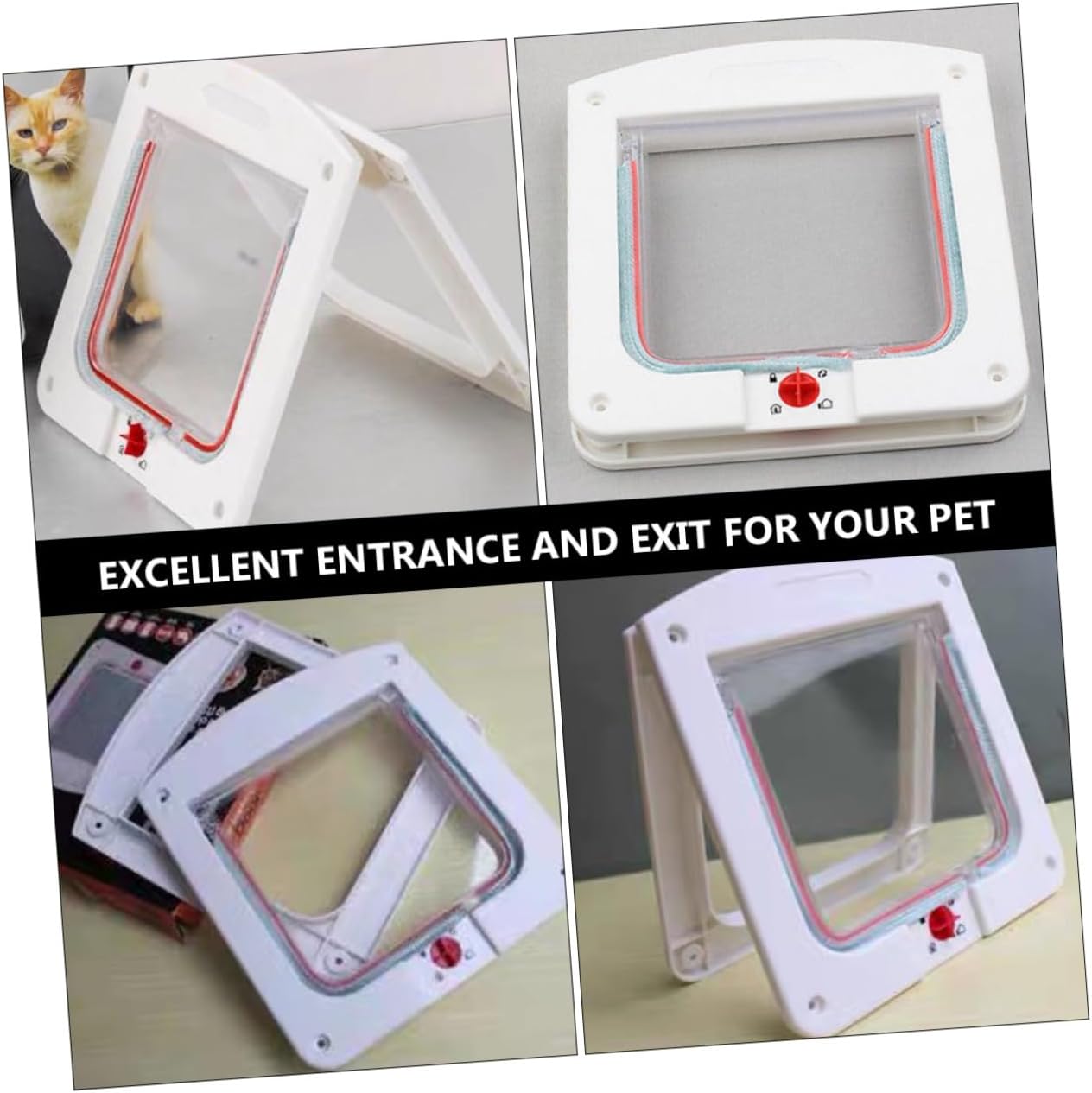 2pcs Controllable Pet Entry Passage Small Cat Flap Gates Lightweight with Stable Structure Easy Installation for Indoor Cats and Kittens White and Brown