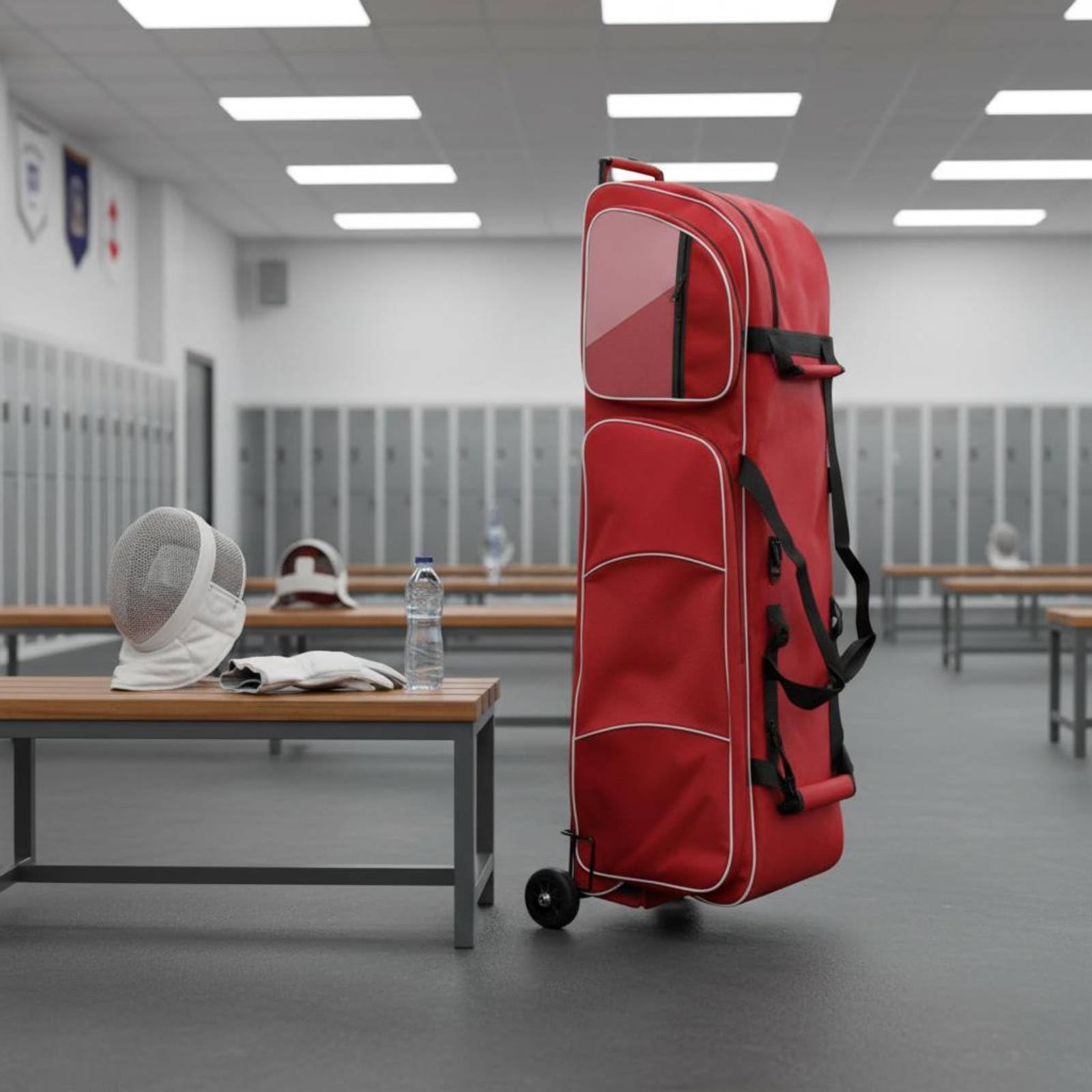 Fencing Gear Case Valigia da Scherma Carrello Borsa Porta Attrezzatura Custodia Tessuto Oxford con Telaio Metallico E Base in Legno Ruote Oversize
