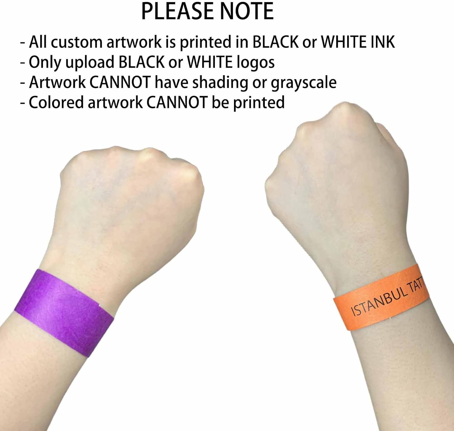 Wristbands for Events Custom 3/4" Tyve Wrist Bands Bracelet,Personalized Paper Party Wristbands 200 Count with Text Logo Image Printed for Concert Festival Security Admission VIP