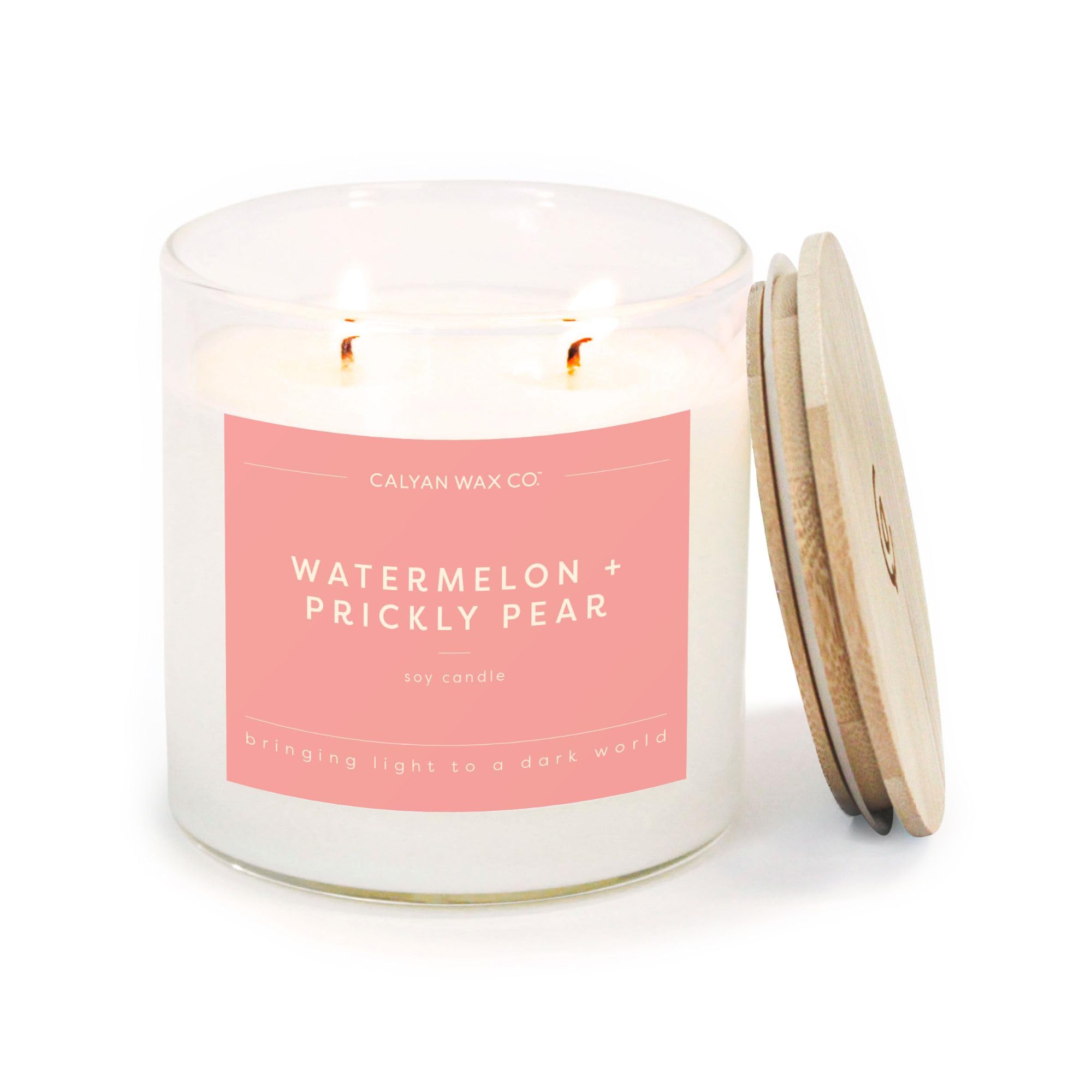 Calyan Wax Co. Vela perfumada de 2 mechas de sandía y pera espinosa – 37 horas de combustión – Velas de cera de soja no tóxicas de lujo – Vela en tarro de vidrio grande de larga duración para el hogar