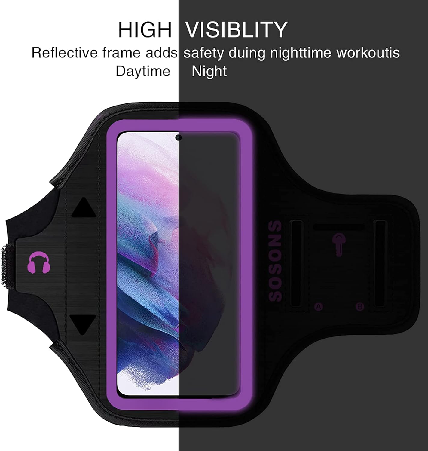 SOSONS Armband for Samsung Galaxy Note 8/9/10/10+/20+,Galaxy S8/S9/S10/S20/S21/S22/S22+,Water Resistant Sports Gym Armband for Samsung Galaxy Note/S/A/F Series,Fits Smartphones with Slim Case