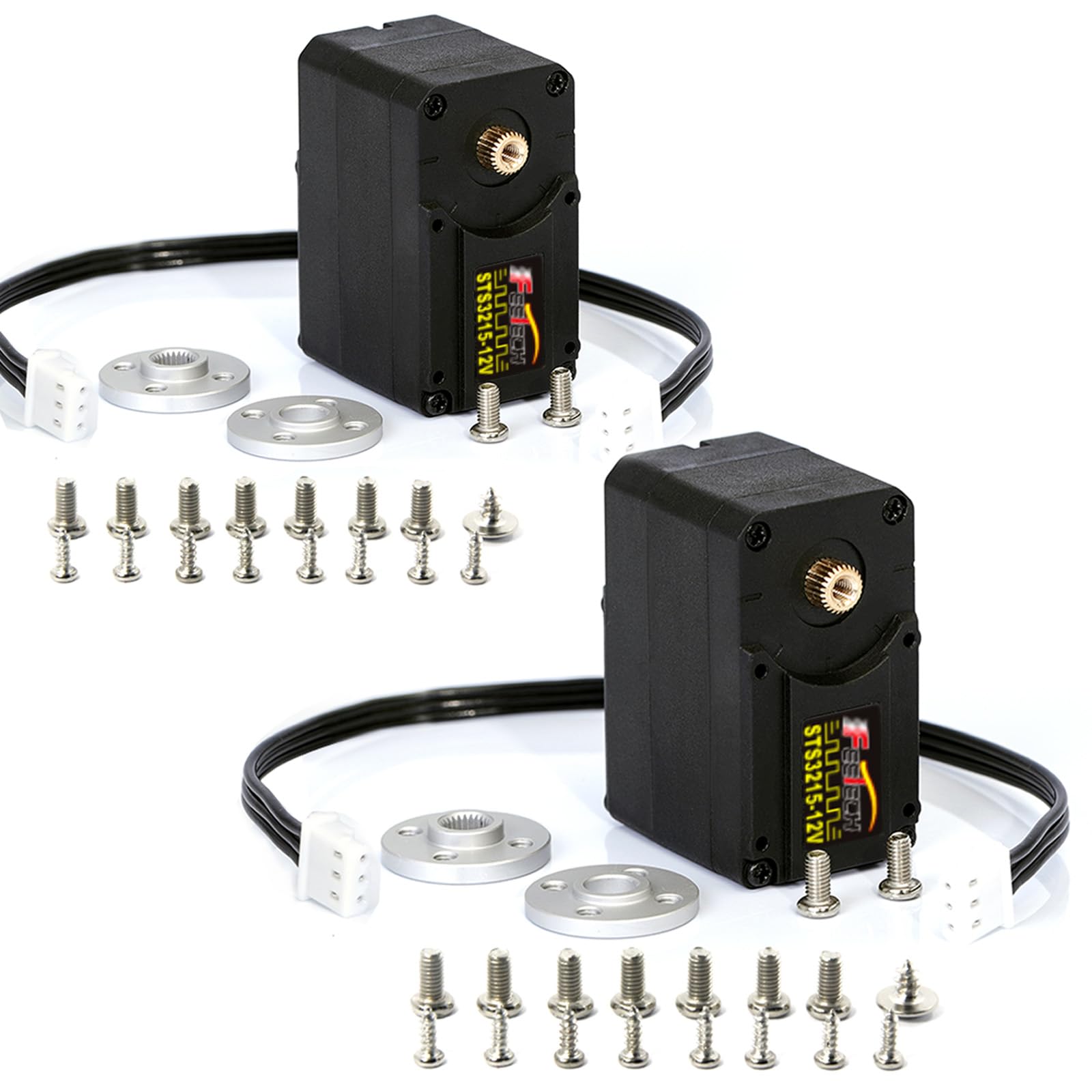 (2-Pack) FEETECH STS3215 30KG High Torque Serial Bus Servo Motor 12V, 360° Programmable Magnetic Encoder with Continuous Rotation, Two-Way Feedback, Industrial Digital Servo for Robotic Arm, Automati