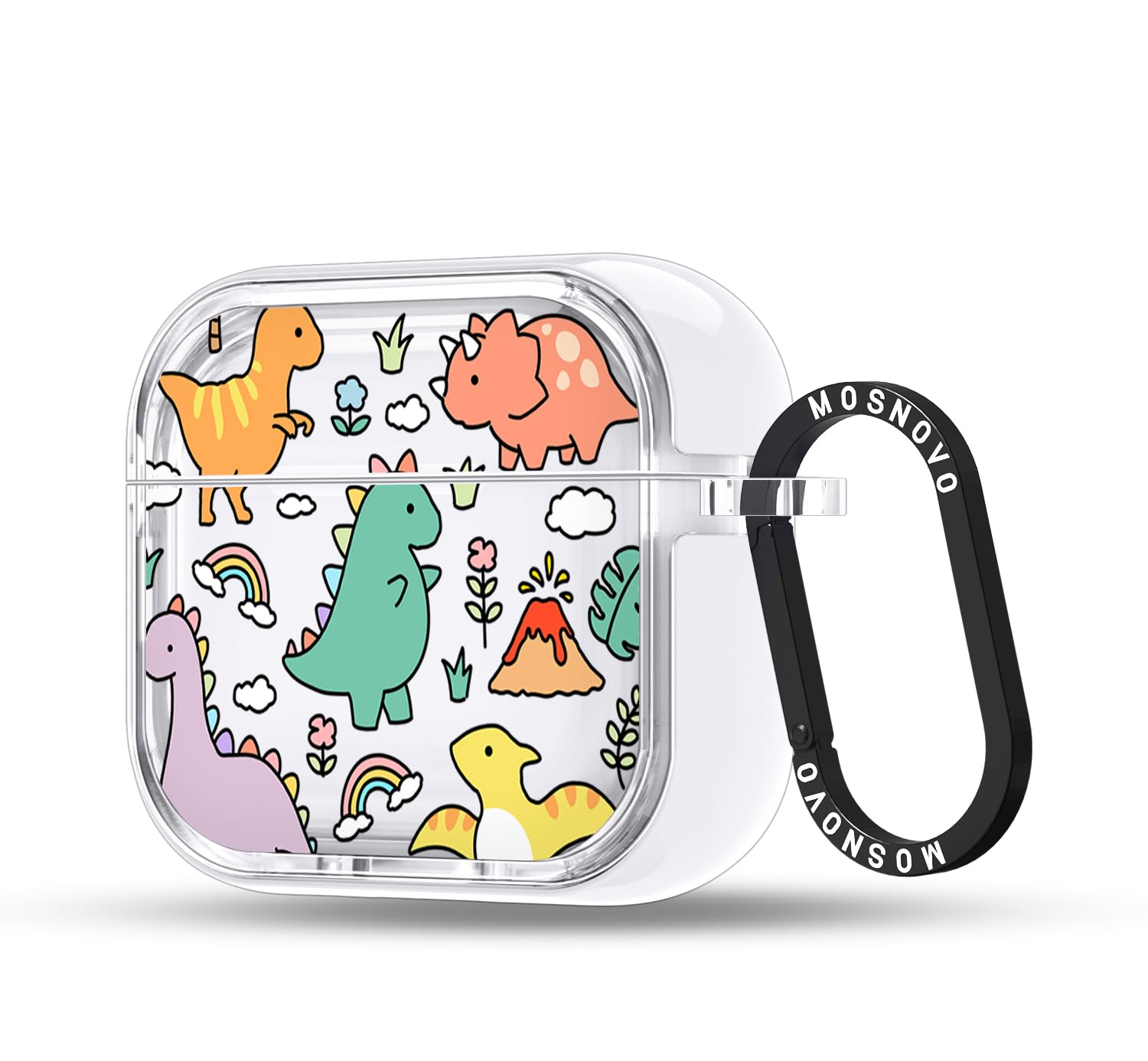 MOSNOVO Case for Airpods 4, Protective Clear Case with Shockproof Dual Layer Hard Luxe Metal Ring Designed for Airpods 4 Generation - Dinosaur Land - 1