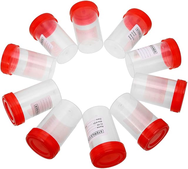 PTPTRATE 10pcs 60ml Specimen Containers Sample Bottle Random Color with Lid & Printed Labelurine sample bottles