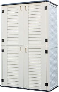 HOMSPARK Storage Shed Weather Resistance, Multi-Purpose Outdoor Storage Cabinet for Backyards and Patios, Horizontal Storage Shed for Lawnmower, Patio Accessories (White, Tall - 53 cu.ft)