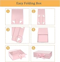 Vista 3 de Caja de Regalo Grande Rosa Magnética de 13"X9"X4" con Tapa y Cinta para Regalos