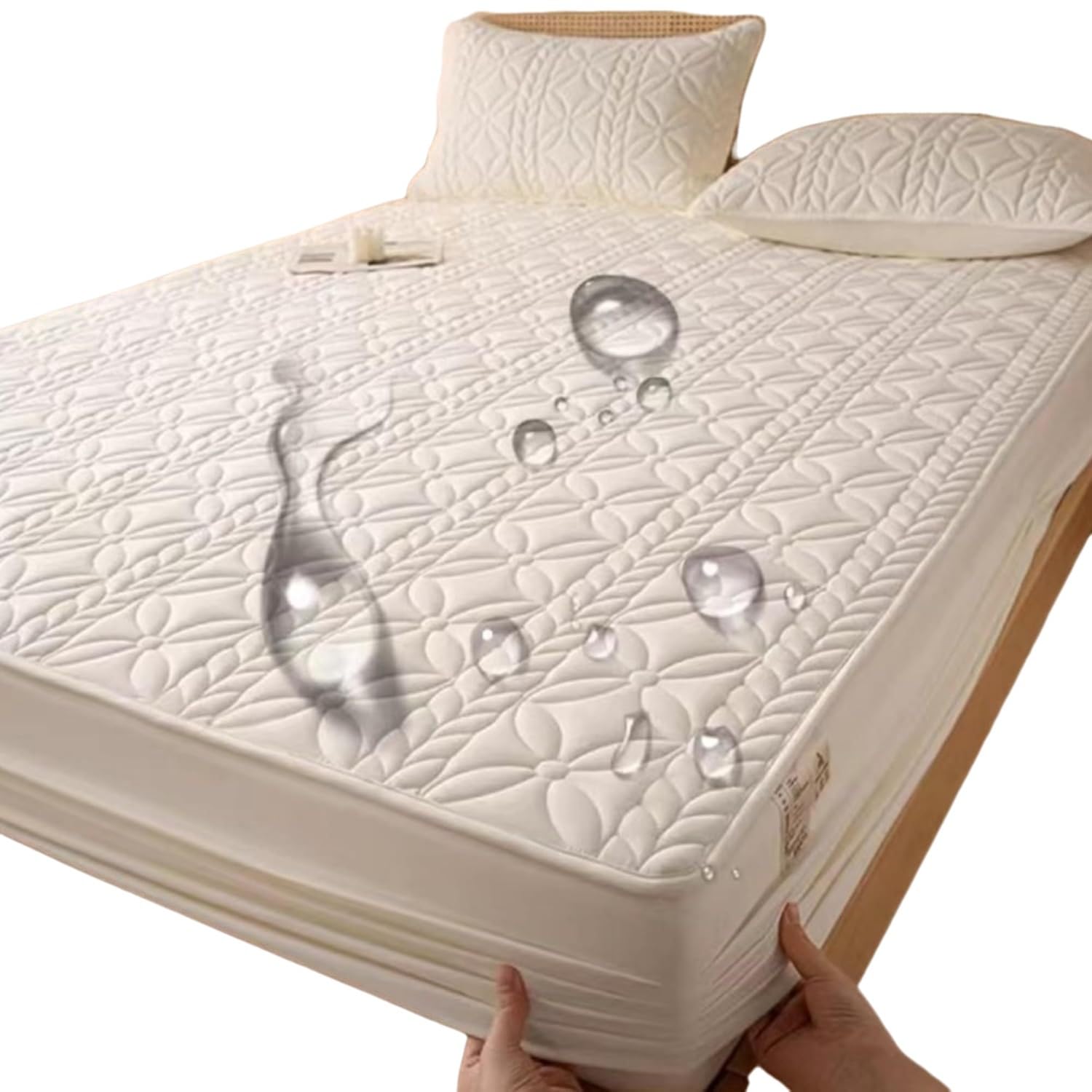 Protector de colchón Acolchado Impermeable tamaño Queen, Protector de colchón elástico Ajustable con Bolsillo Profundo de hasta 28 cm, Lavable a máquina (Blanco, 90 x 190 cm).