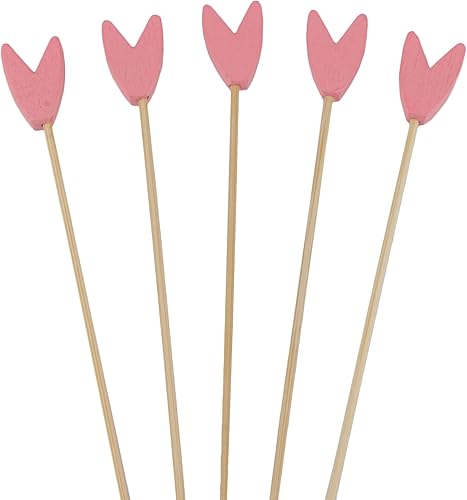 BambooMN Brand - Premium Decorative Tulip End Cocktail Bamboo Picks - Pink, 5.9,