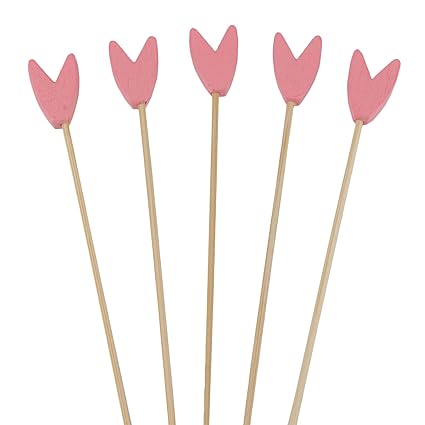BambooMN Premium Decorative Tulip End Cocktail Fruit Sandwich Picks Skewers for Catered Events, Holiday's, Restaurants or Buffets Party Supplies - Pink, 5.9