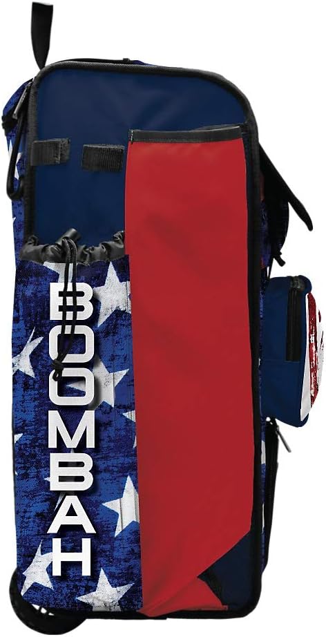 Boombah Rolling Catchers Superpack 2.0 Baseball/Softball Gear Bag - 23-1/2" x 13-1/2" x 9-1/2" - USA Stars & Stripes Navy/Red/White - Telescopic Handle - Holds 4 Bats - Wheeled Version