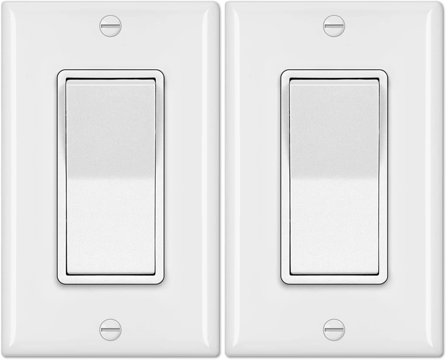 BESTTEN 2 Pack 4-Way Decorator Wall Light Switch with Wallplate, 15A 120/277V, On/Off Paddle Rocker Interrupter, Self-Grounding, UL Listed, White
