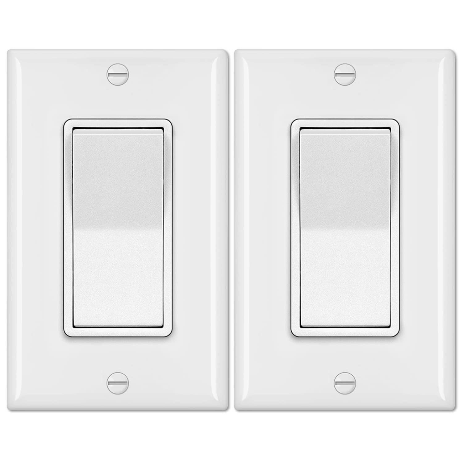 BESTTEN 10 Pack 4-Way Decorator Wall Light Switch with Wall Plate, 15A 120/277V, On/Off Paddle Rocker Interrupter, Self-Grounding, UL Listed, White
