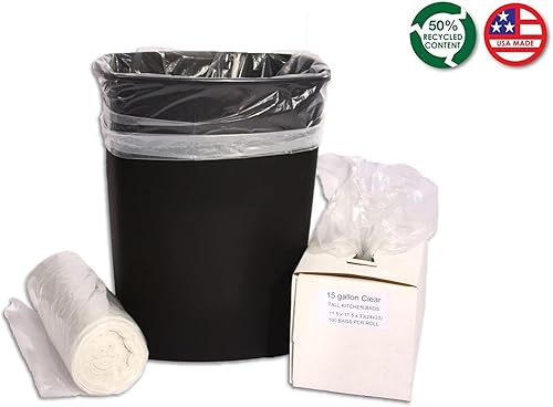 Miniatura 10 de Resilia Tall 15 Gallon Trash Bags - Clear Recycling 100 BagsRoll, 1 Mil Thick, 24x33 inches (WxH), Wire Ties Included, MADE IN USA