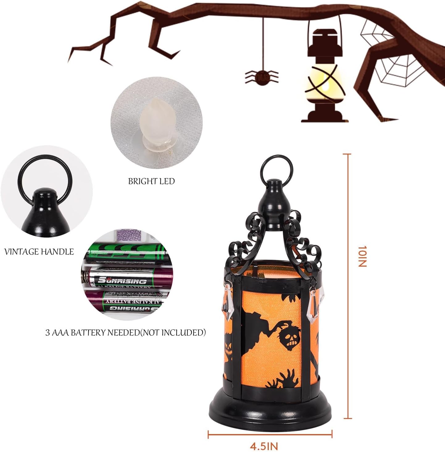2pk Halloween Lanterns Battery Powered(Included) LED Spooky Lights for Halloween Decor, Table Settings,Indoor Halloween Parties