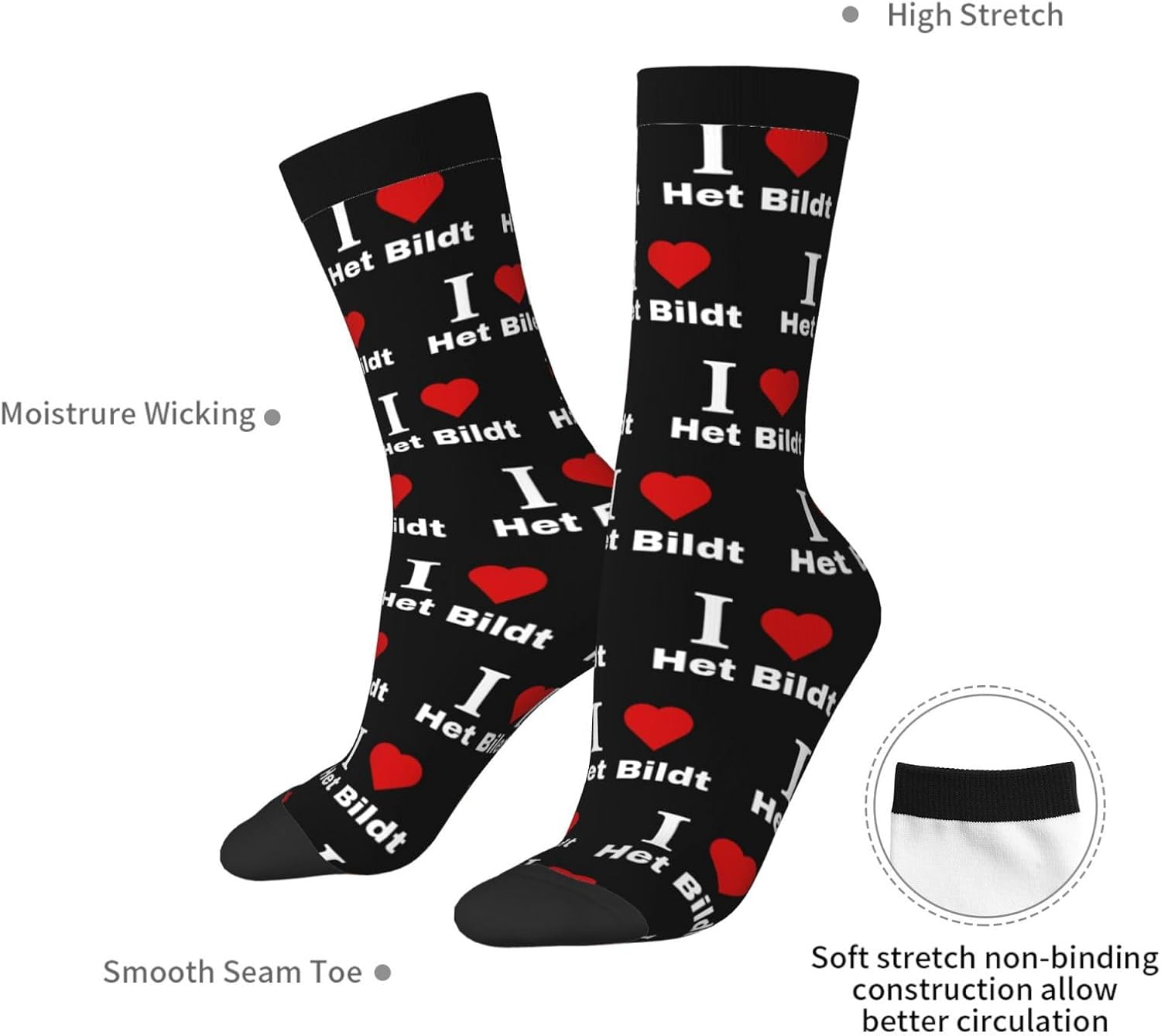 I love Het Bildt Socks For Men Women Sport Crew Athletic Running Wicking Socks