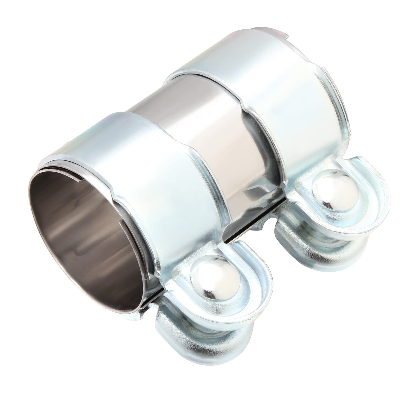 Skyplanet Silver Universal Aluminum Exhaust Clamp 50Mm/2 Inch, Exhaust Pipe Sleeve Connector Clamp Coupler Exhaust Muffler Pipe Band Stainless Steel Turbo Exhaust Band Clamp With Bolts