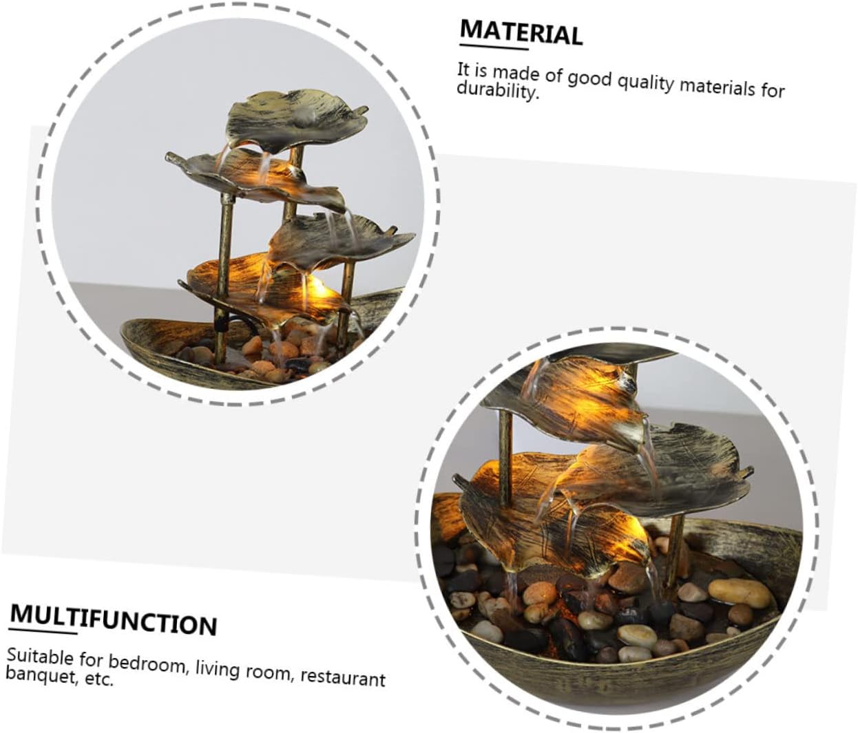 Creative Lotus Leaf Ingot Tabletop Water Fountain Relaxing Desktop with Led Light for Home and Office Hydroponic Plant Base Elegant Waterfall Ornament