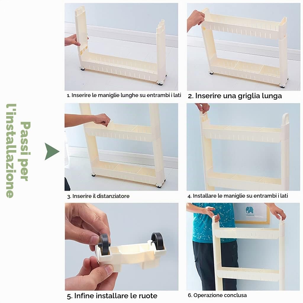 Carrello di Stoccaggio 3-Livello, 10cm Carrello Portaoggetti Scaffale con Ruote, Carrellino Salvaspazio per Cucina Bagno Lavanderia Sedili Stretti, Bianco (Size : 3 Layers - Heighten)