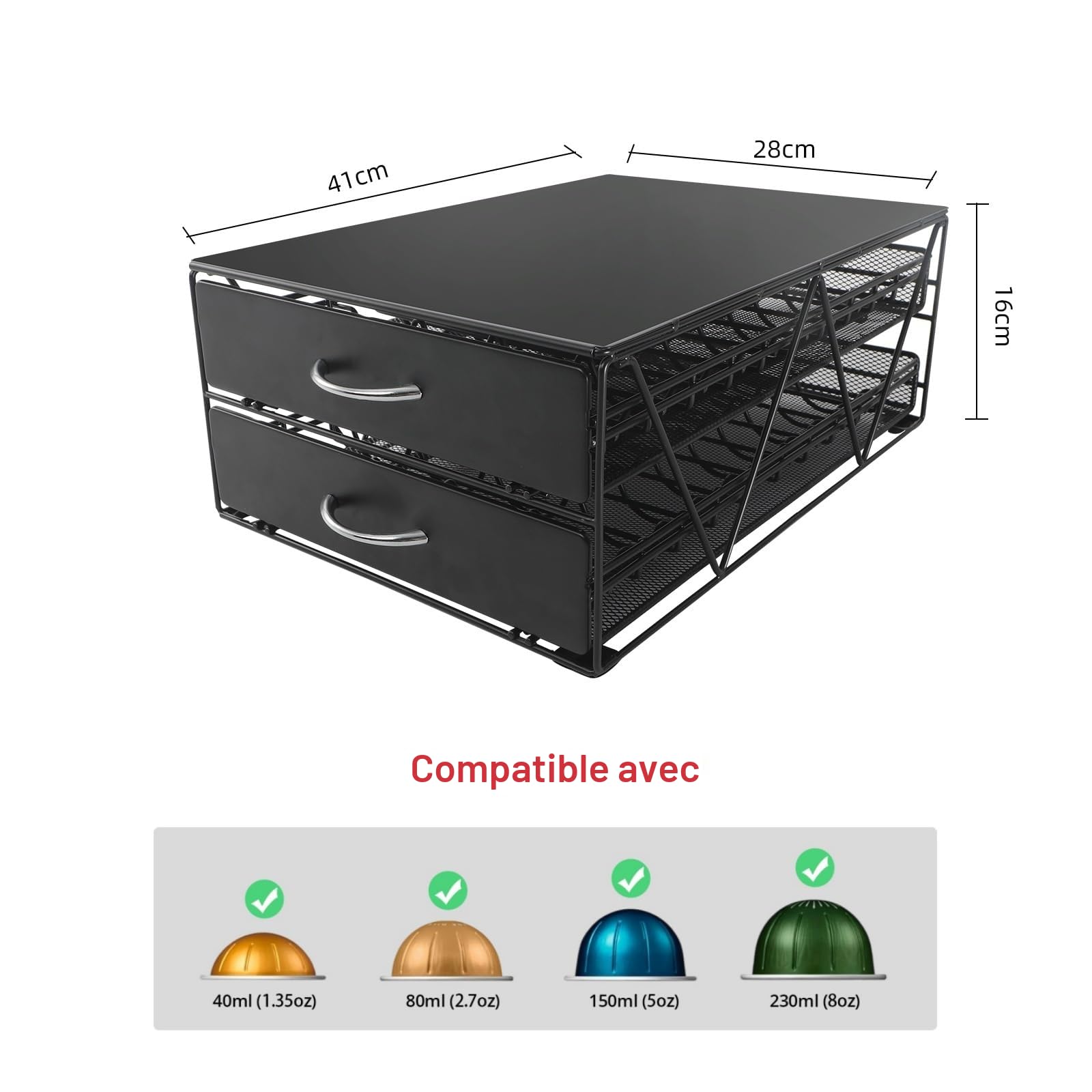 Porte Capsule pour 80 Vertuo Capsules, Support de Machine à Café avec 2 Tiroirs de Rangement Dosettes, Boite Range Dosettes Vertuo,Distributeur/Organisateur Capsules en Métal.