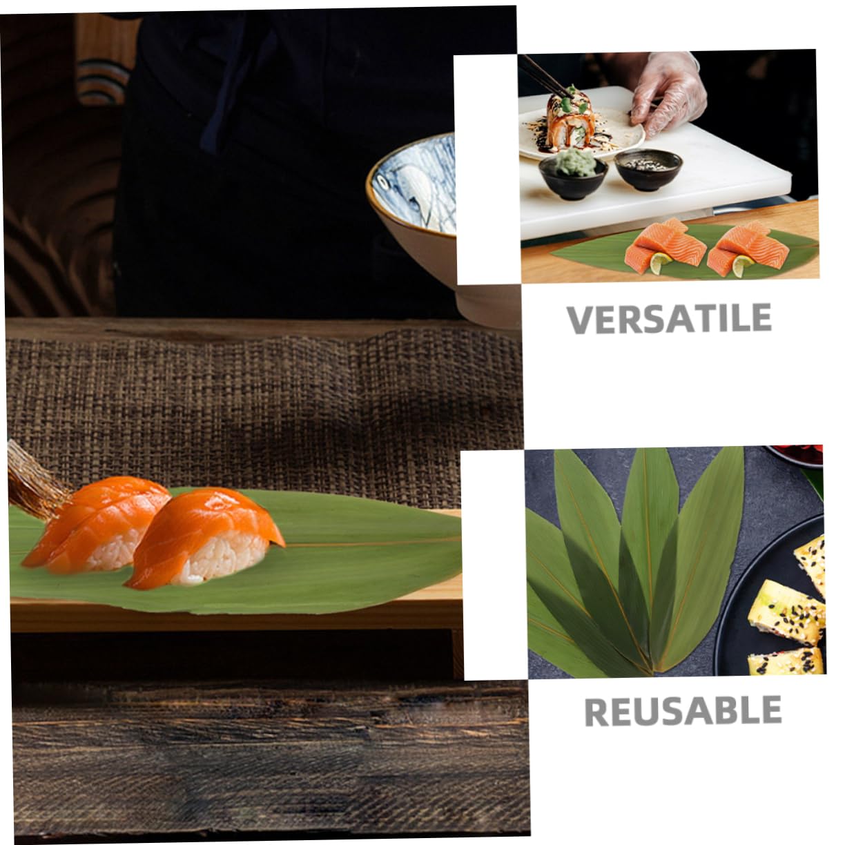 Gatuida 200pezzi Foglie di bambù per Sushi e Sashimi Foglie Decorative Vassoio per Sushi Giapponese Decorazione per Barche Forniture per Ristoranti