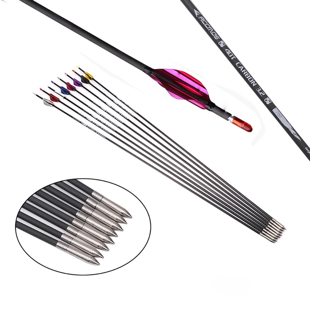 12 Pezzi Frecce con Piume a Spirale, Lunghezza Dell'asta 30 Pollici, ID 3,2 mm, Spine 900 (Pink)