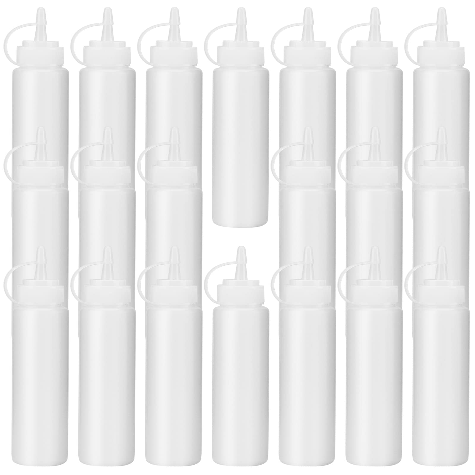 Zeonhei White 20 Pack 250Ml 8Oz Plastic Squeeze Bottles, Squeeze Condiment Bottles With Twist On Caps, Squeezy Sauce Bottle Dispensing Bottle For Sauce, Pigment, Bbq, Translucent, Ketchup