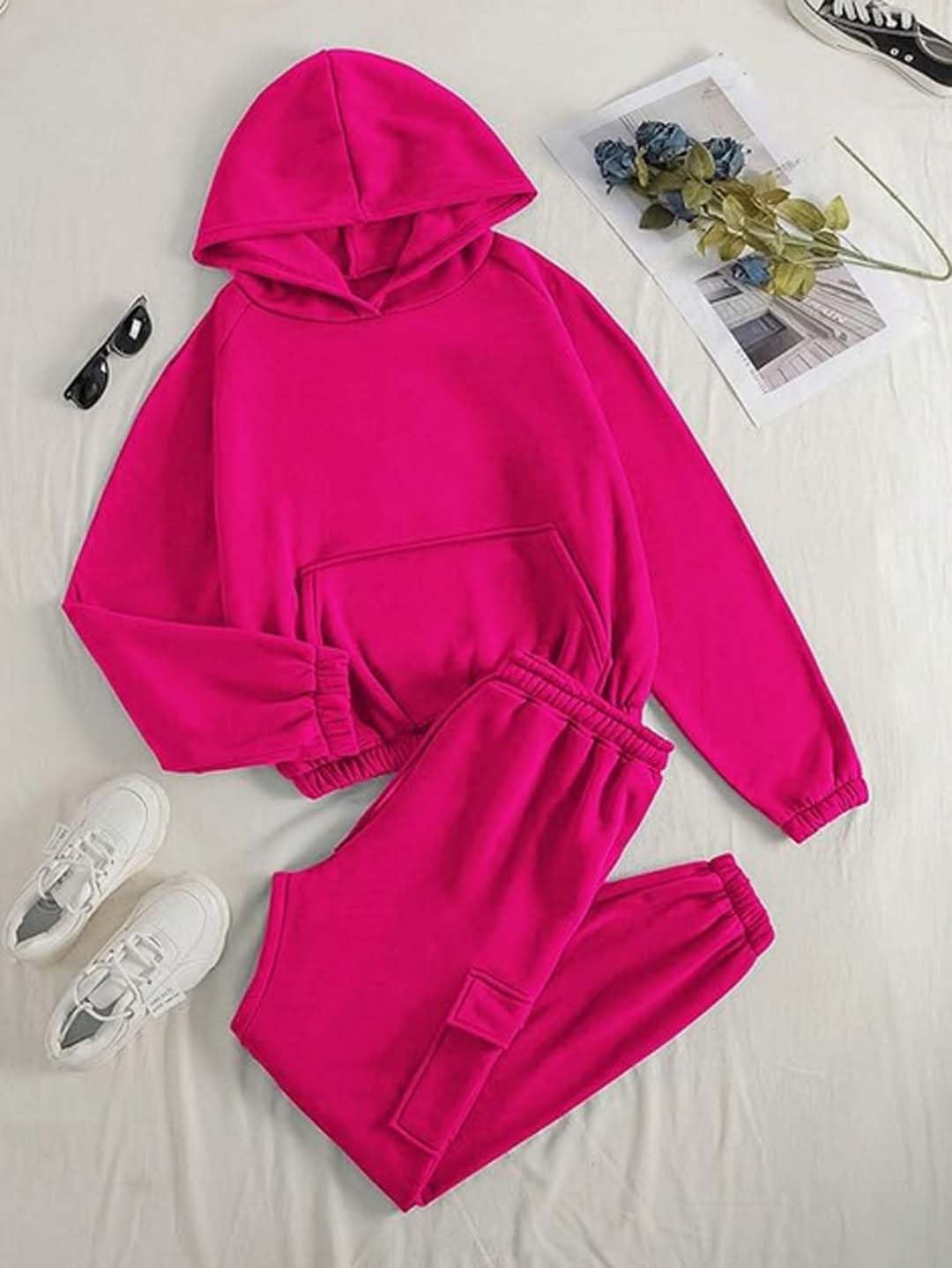 KOTTY Co-Ords damska gładka bluza bluzy dresowe spodnie dresowe (różowy, XL)_KTTWINTERSET135XL