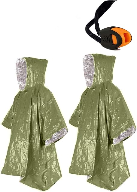 Ninth C 2pcs Emergency Blanket Poncho, 39.3 x 53inch Thermal Mylar Space Blanket Rain Ponchos Survival Gear and Equipment for Outdoor Activity Camping Hiking