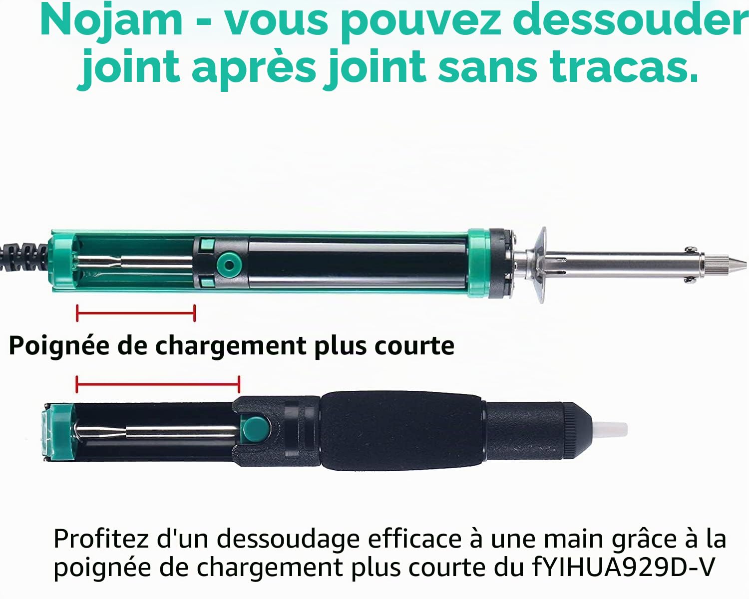 YIHUA 929D-V Fer à dessouder électrique à dépression Pompe a dessouder avec poignée de chargement plus courte et buses de dessoudage 1.0mm 1.2mm 2.0mm pour le dessoudage de trous traversants (EU PLUG)