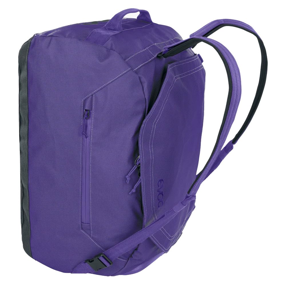 EVOC DUFFLE BAG 40 Wodoodporna torba podróżna i na sprzęt (torba podróżna z odpinanym paskiem do noszenia, uniwersalnym zastosowaniem i zamkiem, bez PVC, rozmiar S), fioletowo-czarna