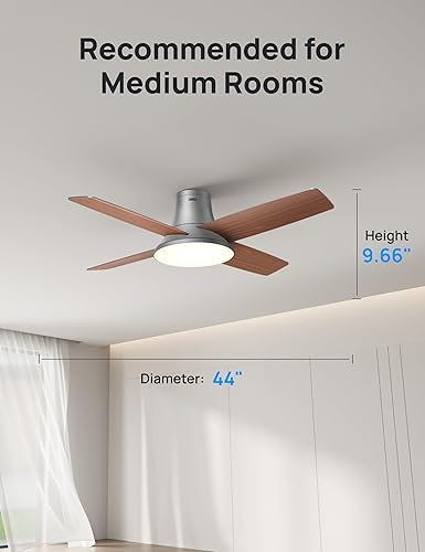 Miniatura 7 de Dreo Ventiladores de techo con luces y control remoto, perfil bajo de 44 pulgadas, ventilador de techo negro empotrado para dormitorio, motor Negro