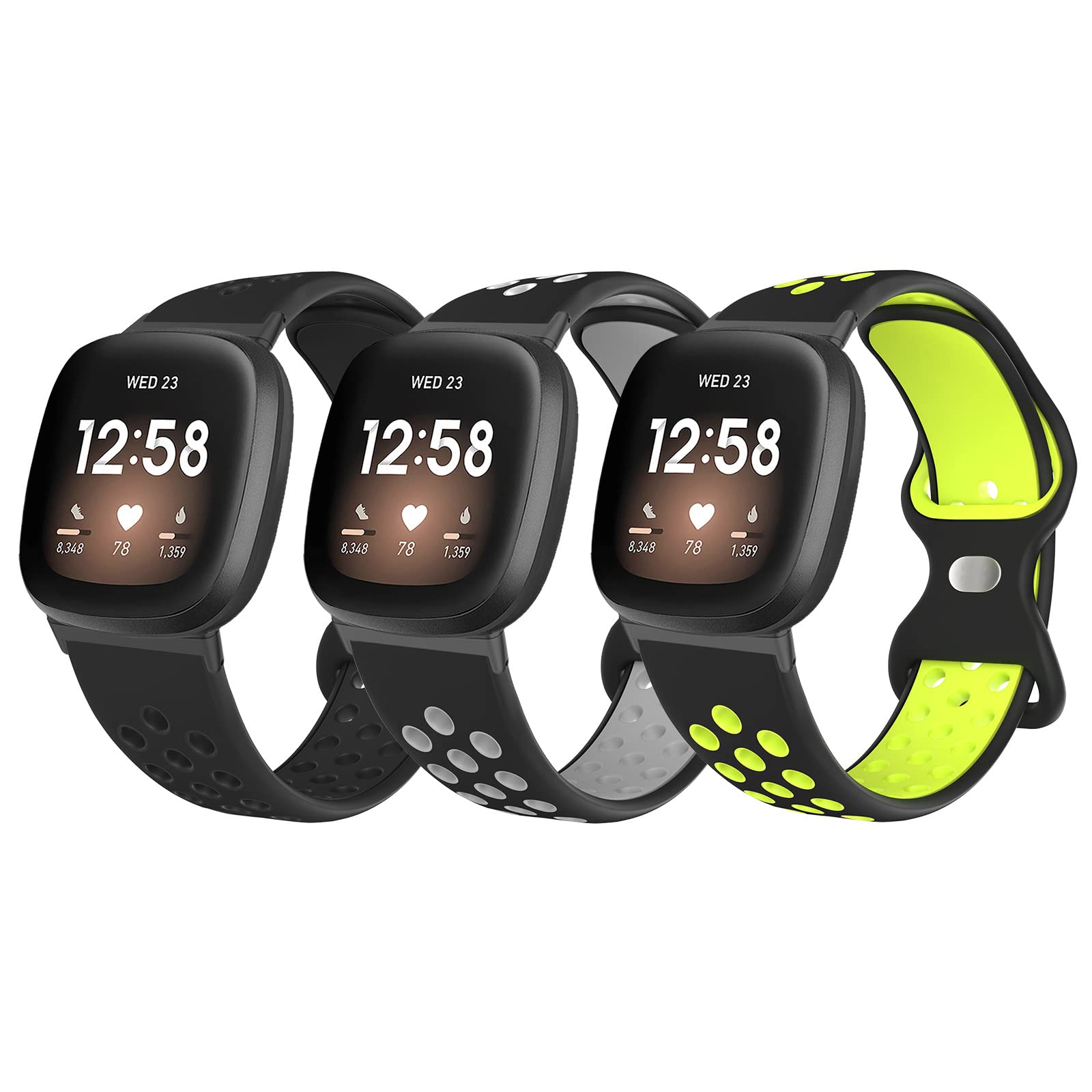 SKYLET Compatible for Fitbit Sense Bands/Fitbit Versa 3 Bands for Men Women, 3 Pack Sport Breathable Silicone Replacement Sense/Versa 3 Bands Women Men, Large