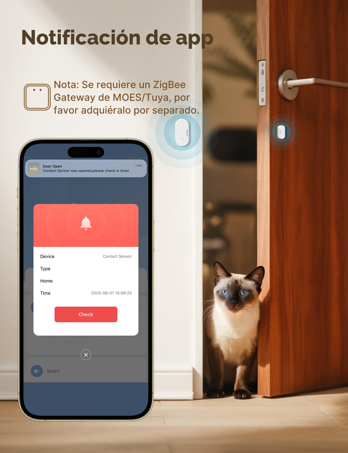 MOES Sensor de Puerta y Ventana Inteligente, Requiere Pasarela ZigBee Tuya, Detector de Luz Inalámbrico para Sistema de Alarma y Hogar, Compatible con Smart Life/MOES/Tuya, 3 Unidades