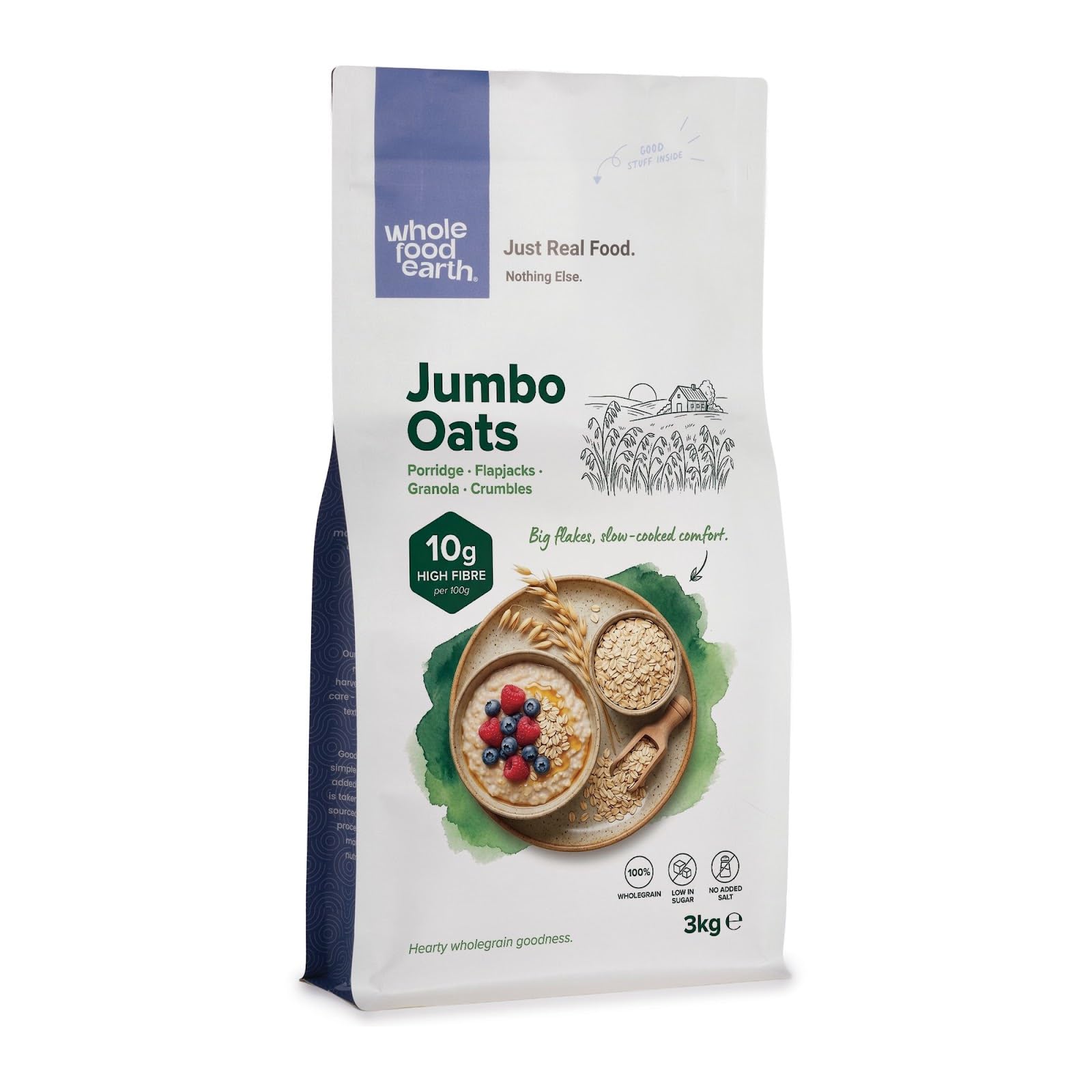 Wholefood Earth Organic Gluten Free Jumbo Oats – 3 kg | GMO Free | Vegan | High Fibre | Certified Organic