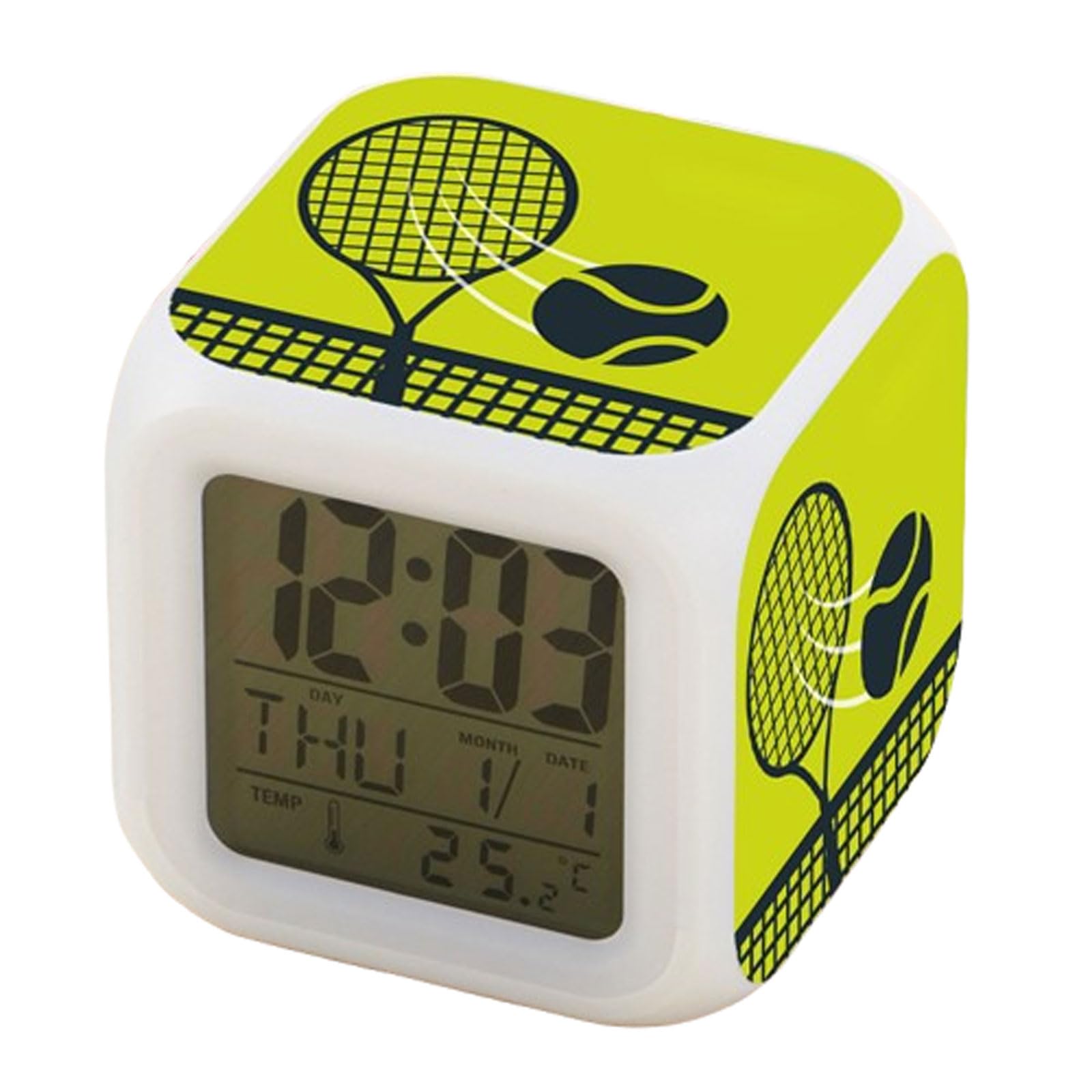 Blissbuilt Tennis Racket Digital Alarm Clock Cute Wake Up Alarm Clock 7 Color LED Change Clock Cube Sleep Trainer,with Snooze And Nightlight,Bedroom Decorations